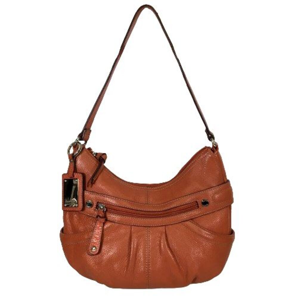 Tignanello Orange Tangerine Pumpkin Pebbled Leather Hobo Shoulder Bag Purse